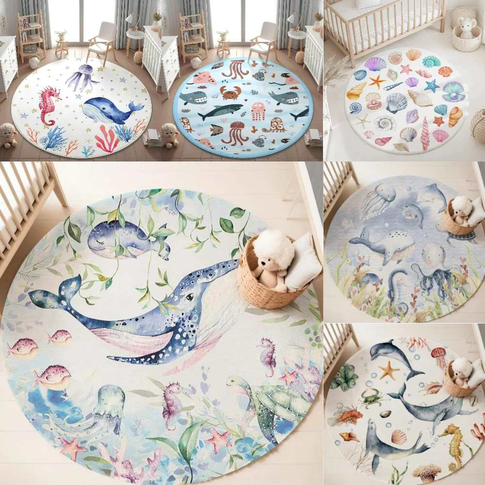 Baby Nursery Decor Girl - Blauw mariene dieren rond tapijt voor